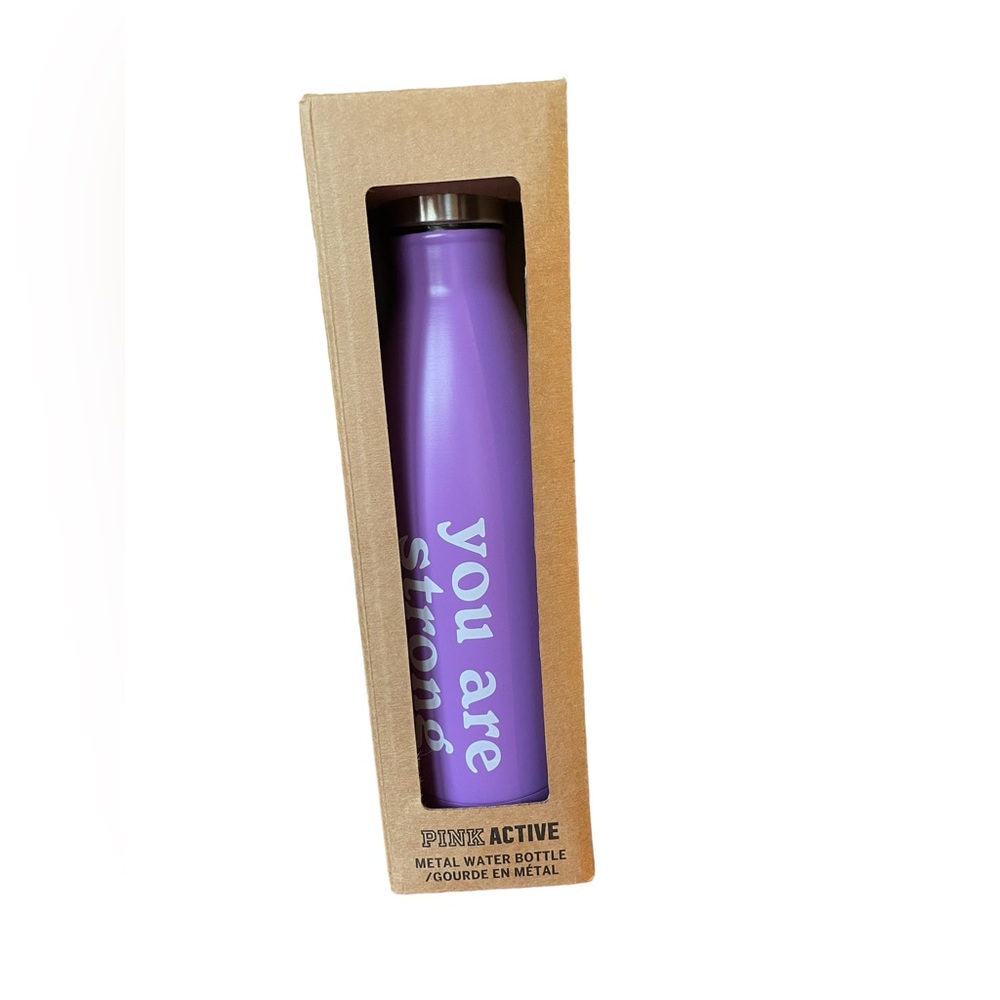PINK Active Metal Water Bottle 17oz “you are strong” - Purple - NIB - Picture 2 of 5
